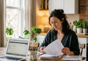 person reviewing a DUI background check report at home