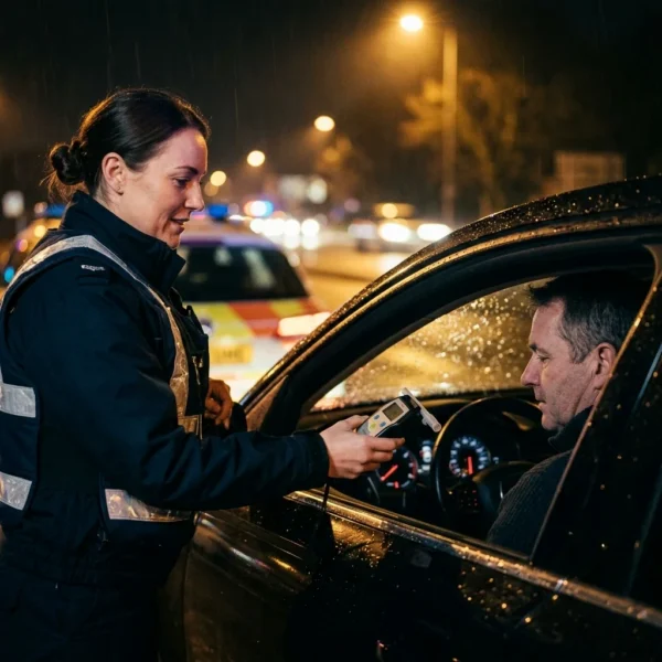 Driver deciding whether to take a breath test, illustrating DUI refusal penalties.