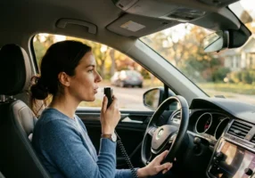 Driver using an ignition interlock device before the morning commute