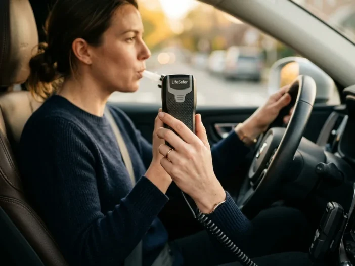 Driver holding an ignition interlock handset, dos and donts