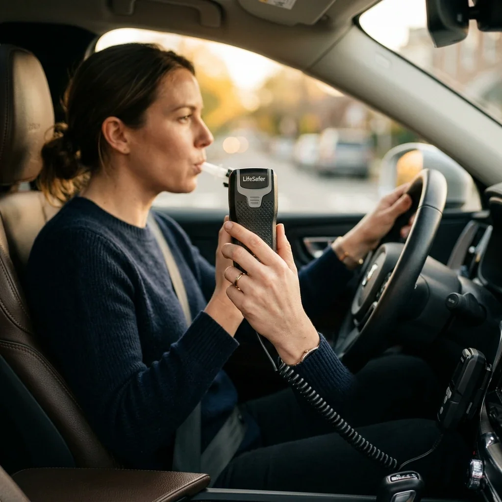 Driver holding an ignition interlock handset, dos and donts